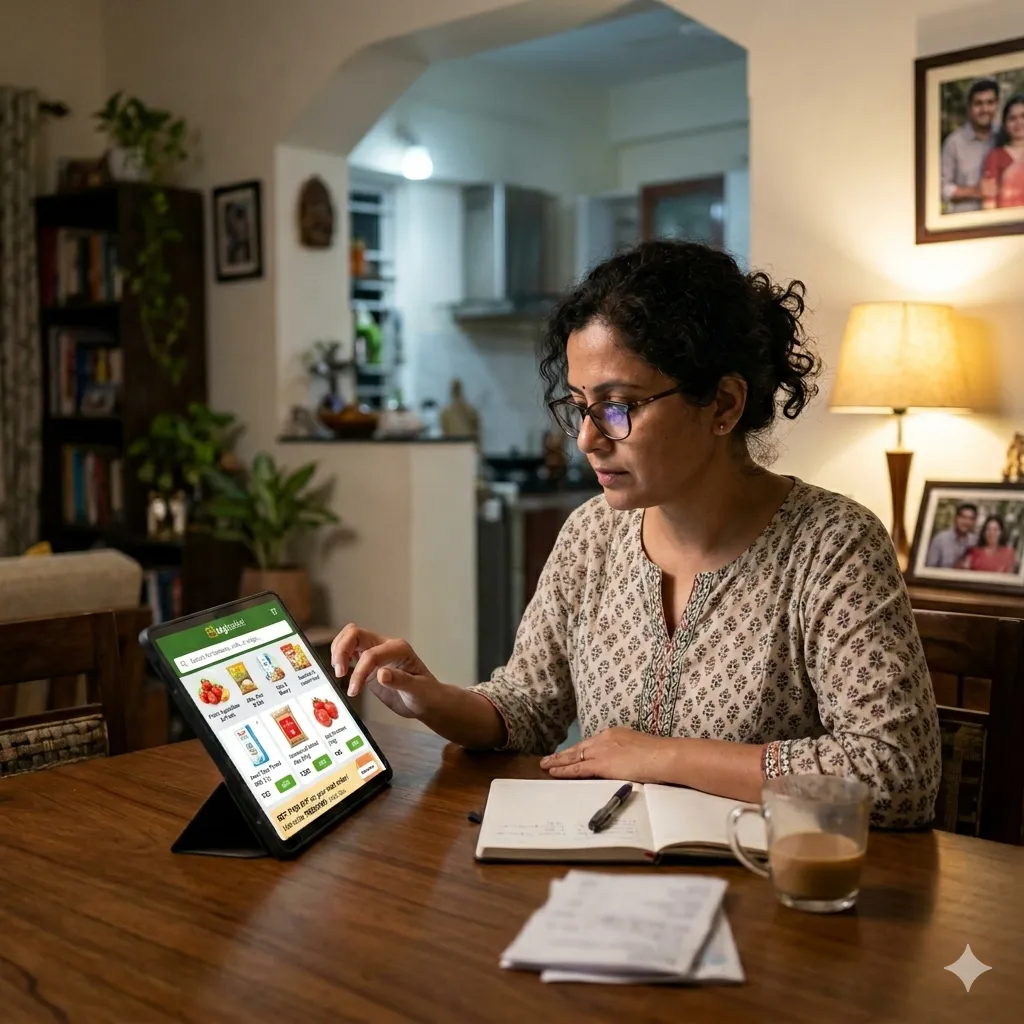 Online grocery shopping app on tablet