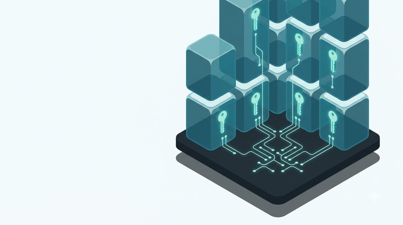 Illustration of an apartment building where each unit has its own key, representing tenants in a SaaS application.