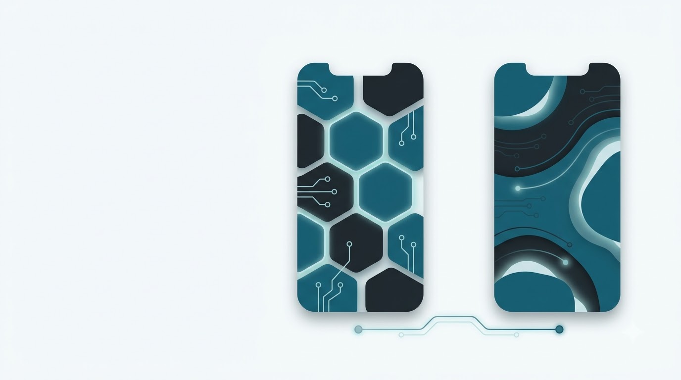 Two abstract phones facing each other, representing a choice between two cross-platform mobile frameworks.